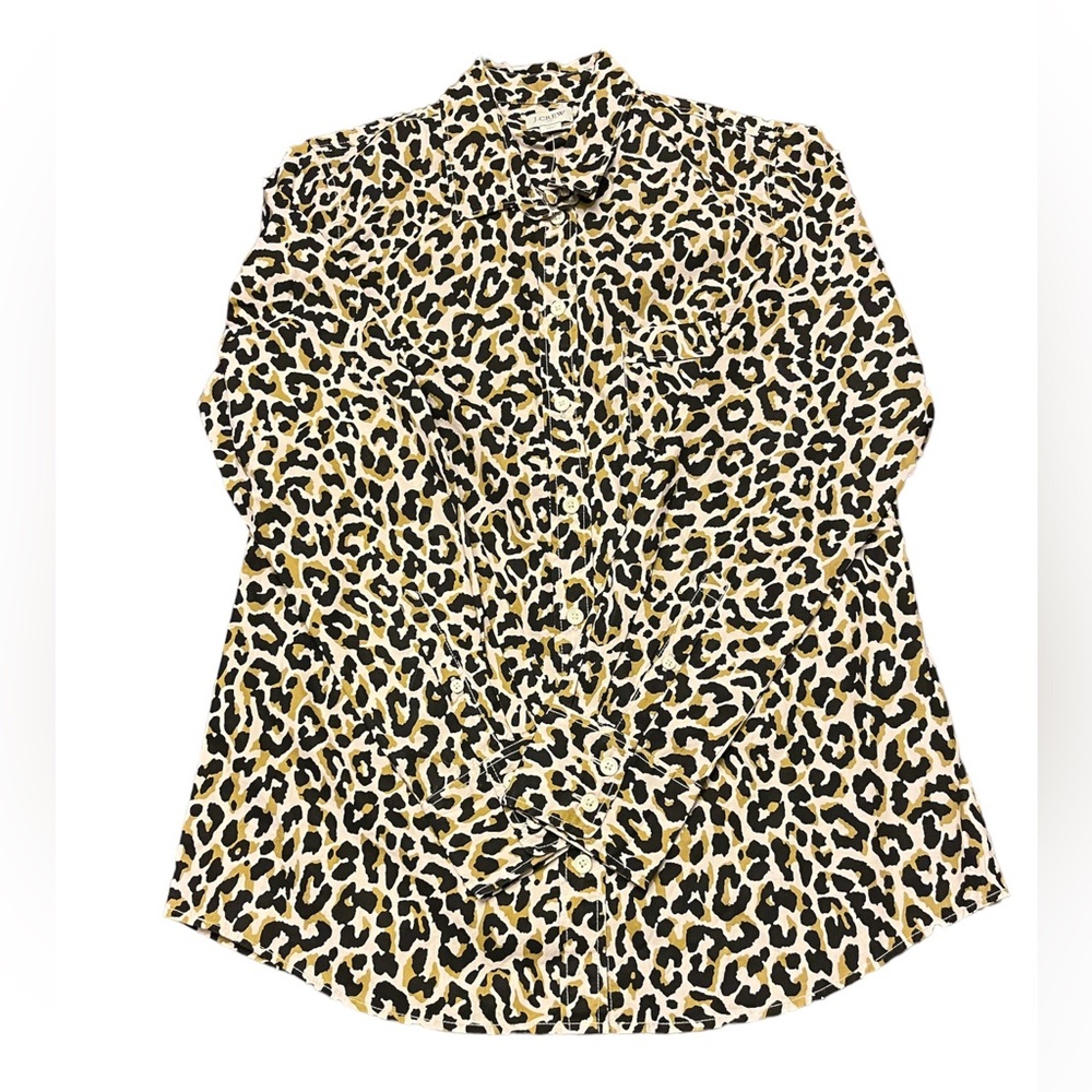 J. Crew Leopard Button Up Cotton Poplin Shirt in Signature Fit